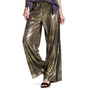 Free People Vegan Leather Gold Track Pant, Medium